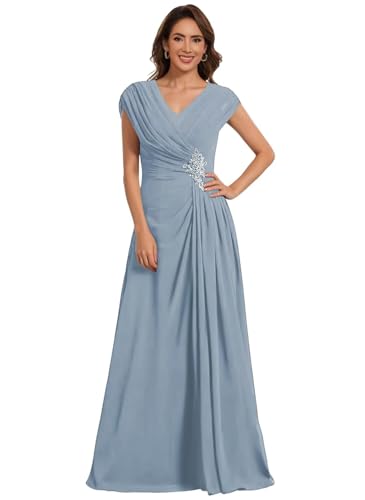 Image of Clothfun Simple V Neck Mother of The Bride Dresses Lace Appliques Chiffon Sleeveless Mother of The Groom Dress CYN014