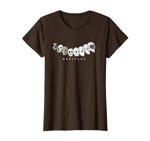 Ice Hockey Goalie Evolution Vintage to Modern Masks T-Shirt, Women, Brown, XX-Large