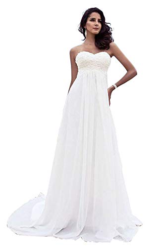 Babygirls Beach Wedding Dress Plus Size for Woman Long Wedding Dresses Lace Chiffion for Bride 2020 Pearls Bride Gowns Ivory, 12