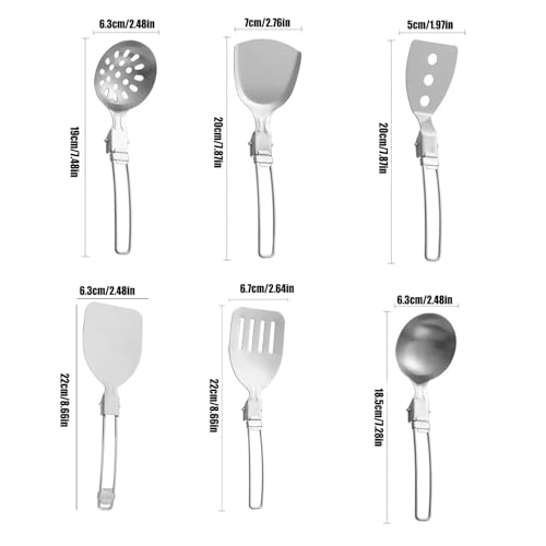 Camping Cutlery Set, 6 Piece Portable Cooking Utensils Kit for Outdoor Frying Boiling Stewing Grilling, Non-Slip Kitchen Tools for Travel Picnic Hiking Road Trip Camping Gear – Image 3