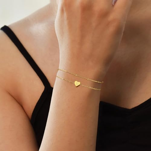 Gold Initial Bracelets for Women Teen Girls, 18K Gold Plated Letter A-Z Initial Bracelet Heart Bracelet Dainty Gold Bracelet for Women Teen Girl Gift Trendy Stuff Jewelry3