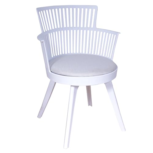 Image of Creative White Cafe Chair with Slatted Back, Stylish Cushioned seat for Comfort and Elegance.Perfect for Living Rooms, Balconies | CS-1221 /P2