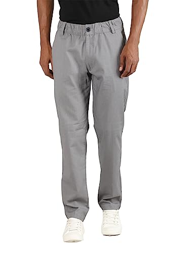 Image of CHKOKKO Men Mid Rise Slim Fit Solid Regular Trouser