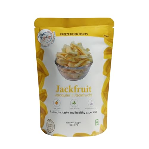 Image of FzyEzy Healthy Premium Freeze-Dried Jackfruit Fruit Slices | Pantry Groceries Dehydrated Perfect for Healthy Snacking, Candy, Baking, Smoothie, Juice, Cake, Ice cream, Cereal | Promotes Good Digestive Health | Ideal Slices for Kids & Adults (Jackfruit Slice | 20g)