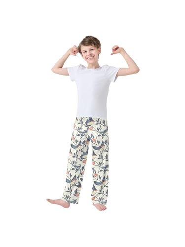Cartoon Swallow Bird Floral Boys Pants for Kids Jogger Pants with Pockets S3