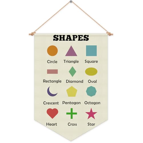 Shapes Wall Banner for Classroom Hanging Flag Learning Educational Banner for Kids Room Nursery Playroom Shapes Wall Decor Toddlers Kids Learning Posters Preschool Christmas Birthday Gifts