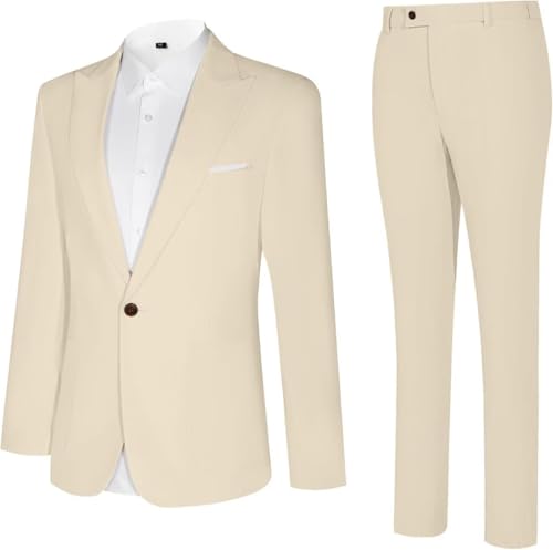 Linen Suits for Men 2 Piece Slim Fit Casual Beach Wedding Summer Grooms Groomsmen Linen Blazer Pants Suit2