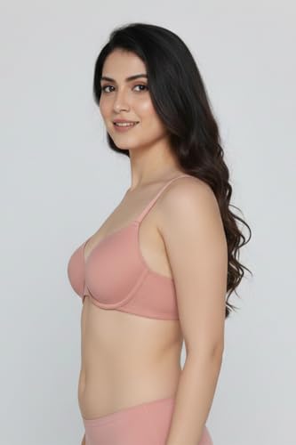 Image of Zivame Padded Plunge Wired Medium Coverage Tshirt Bra-Silver Bullet