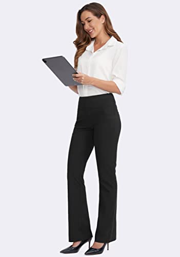 Rammus 28"/30"/32"/34" Womens Yoga Dress Pants With 5 Pockets High Waist Stretch Work Pants For Women Bootcut Leg Slacks For Office Business Casual Black #TOP6
