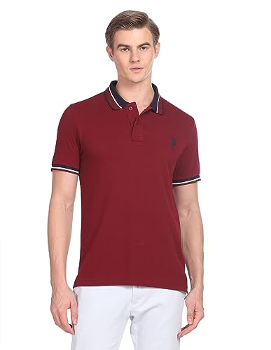 Image of U.S. POLO ASSN. Solid Slim Fit Cotton Polo T Shirt for Men - Breathable, Half Sleeves Mens Tshirt - S, Maroon