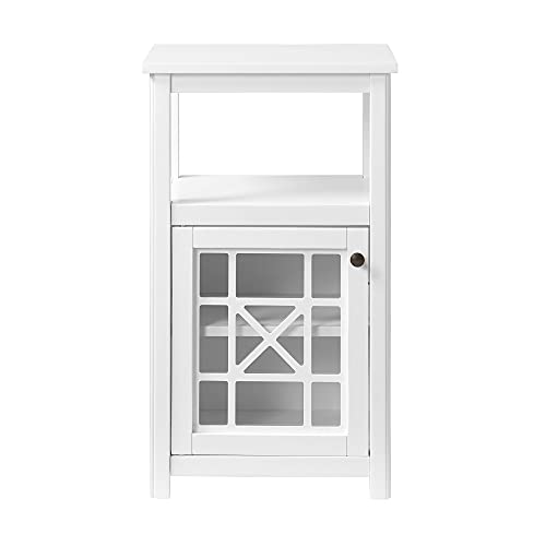 Alaterre Furniture Derby Deluxe White Floor Storage Cabinet, 17 in. W x 29 in. H, Tempered Glass Doors, Adjustable and Fixed Shelves, Compact Wood Construction, Ideal for Bathroom and Small Spaces