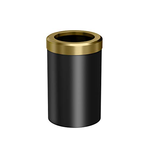 Image of Gatco Small Bathroom Trash Can with Lid, Round 3 Gallon Stainless Steel Wastebasket, Under Sink, Matte Black and Brushed Brass, for Bathroom, Bedroom, Office (1930)