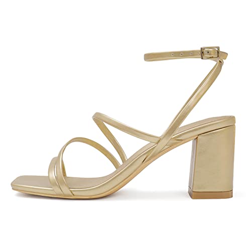 LACUONE Strappy Heels for women Block Heels Square Toe Chunky Ankle Buckle Pump Heeled Sandals2