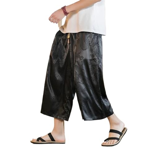 Pantalon dragon en soie de glace pour homme coupe large style tai chi