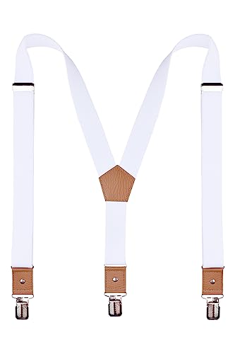 ZXEROYM Suspenders for Men Adjustable Y Back Elastic with Strong Clips White 47 IN