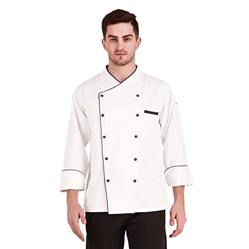 Image of Kodenipr Club Traditional White Chef Coat Black Piping Contrast, Detachable Button Poly /Cotton, Size (XXL-44)