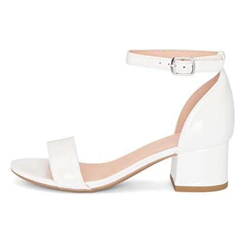 Chariot & Co - Match-IIS- Kids/Children/Girls Single Band Adjustable Ankle Strap Low Block Heels w/Comfortable Sole- Dress/Casual Pump Sandals, White Pat, 1 Little Kid Cover