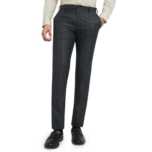 Image of Raymond Men Slim Fit Checks Pattern Polyester Blend Flat Front Formal Trouser