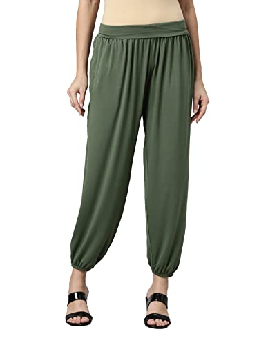 Image of GO COLORS Women Mid Rise Viscose Harem Pants | Wrinkle Free, Relaxed Fit, Free Size