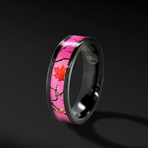 Pink Womens Black Camo Wedding Rings Set Stainless Steel Engagement Rings3