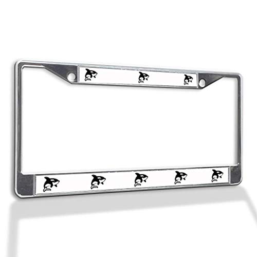 ANDZAN Metal Insert License Plate Frame Orca Whale Sea Animal Weatherproof Car Accessories Chrome 2 Holes Solid Insert