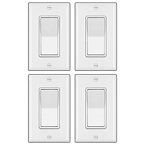 BESTTEN 4 Pack 3-Way Decorator Light Switch with Wallplate, 15A 120/277V, On/Off Rocker Paddle Interrupter, Electrical Wall Light Switches, Single Pole or Three Way, UL Listed, White