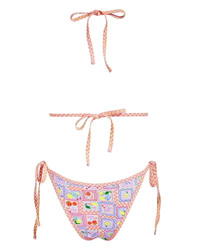 Image of Women's Triangle Bikini Set String Swimsuit Print Tie Smocked Ruched Two Piece Bathing Suit