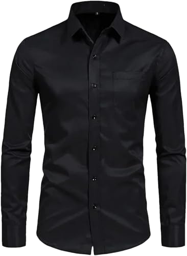 Chemise d'été manches longues homme de haute qualité en Noir-22