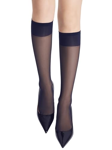 Image of leg elegant Sheer Knee High Stockings for Women, 6 Pairs Knee High Transparent Toes Nylons Pantyhose for Women
