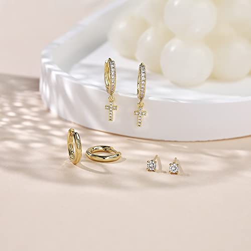 Image of Freekiss 3 Pairs Gold Hoop Earrings Set: Dainty Stud Earrings Trendy Small 14K Gold Plated Hypoallergenic Dangle Cartilage Huggie Hoop Earrings for Women Gold Jewelry for Women Gifts