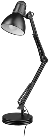 Globe Electric 5698601 28" Heavy Base Top Moving Spring Balanced Swing Arm Desk Lamp, Black, On/Off Rotary Switch on Shade, Office Decor, Reading Light, Home Essentials, Room Lighting