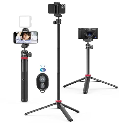 HIFFIN HTR-44 Extendable Phone Tripod with Bluetooth Button, 152cm Selfie Stick Tripod Stand with 2 in 1 Phone Clip, 360° Ball Head Camera Tripod for Smartphones and Cameras, Lightweight for Travel HIFFIN HTR-44 Extendable Phone Tripod with Bluetooth Button, 152cm Selfie Stick Tripod Stand with 2 in 1 Phone Clip, 360° Ball Head Camera Tripod for Smartphones and Cameras, Lightweight for Travel