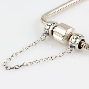Image of ARTCHARM Clasp Love Safety Chain Charm - Authentic 925 Sterling Silver Heart Beads - Fit European Style Bracelet