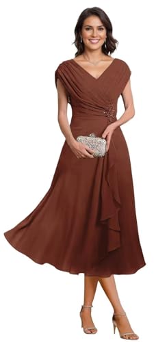 Women's Mother of The Bride Dresses Tea Length Pleated Chiffon Formal Evening Dress Party Gowns for Women PS019