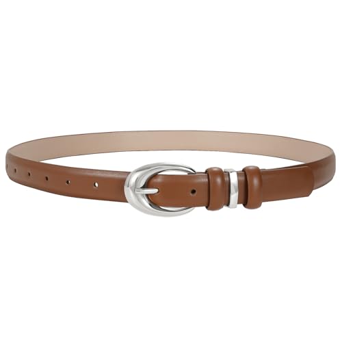 Image of TRIWORKS Women Leather Belt for Jeans Pants Fashion Ladies Skinny Faux Leather Dress belt with Gold Buckle