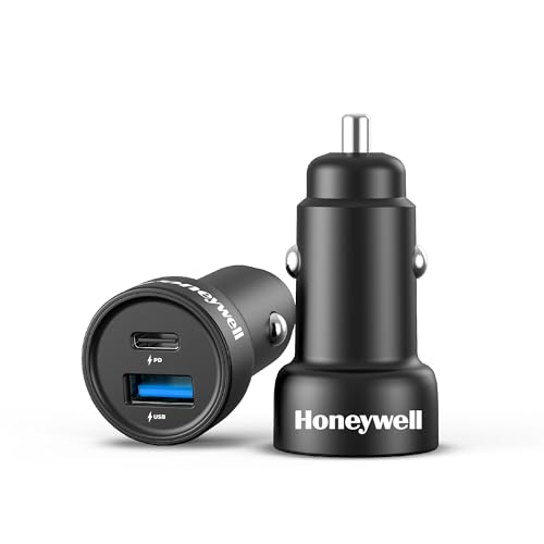 Honeywell Micro CLA 38W PD Smart Car Charger, 1XType C & 1XUSB A Dual Port Charger with Ultra-Fast Charging, Adapter for iPhone and Android, All Smartphones Compatible (iPad, AirPods, iPhone etc)