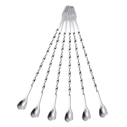 STOBAZA Stainless Steel Mixing Spoons 6pcs Silverware Spoons for Cooking Drink Stirring
