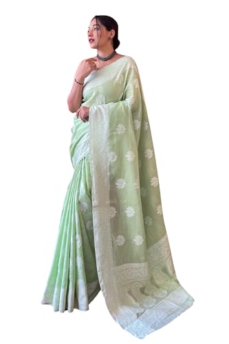 SGF11 Women's Kanjivaram Soft Cotton Linen Silk Saree With Blouse Piece