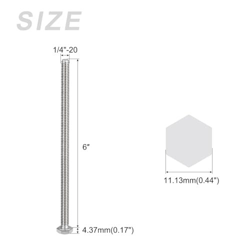 Image of METALLIXITY Hex Head Bolts (1 /4-20 x 6) 10Pcs, 304 Stainless Steel 18-8, Fully Threaded, External Hex Drive, Plain Finish, Hex Head Screw Bolt, Silver