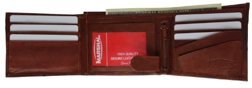 Marshal Wallet Genuine Leather Men's Bifold Wallet Button Snap Flap Out