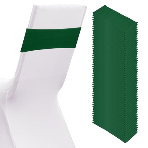 PATIKIL Premium Spandex Chair Sashes Bows, 50 Pcs Elastic Stretch Chair Cover Band Ties with Slider Buckle for Birthday Party Banquet Wedding Decoration, Dark Green by PATIKIL - Used condition - CA$23.46