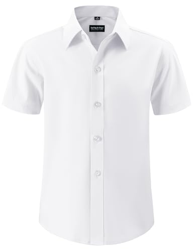 Spring&Gege Jungen Hemd Kurzarm Kinder Unifarben Freizeithemden Weiß 164