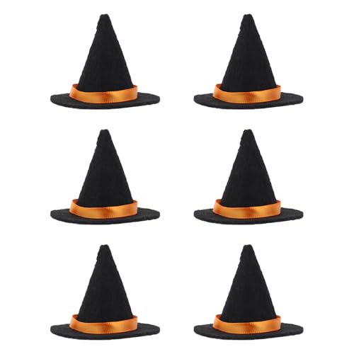 6 peças mini chapéus bruxa de feltro, 6,5 x 6 cm adoráveis chapéus feiticeiro pequenas capas de feltro garrafas vinho decoração bruxa artesanato presentes Halloween acessórios disfarces (preto)