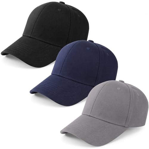 Utensilsto Lot de 3 casquettes pour homme et femme, 100 % coton, réglable, unie, casquette de baseball, pour homme, femme, homme, unisexe, pour l'extérieur