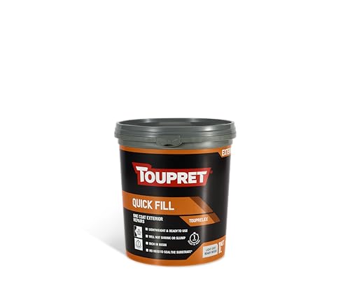 Toupret Quick Fill Exterior Filler - Fast-Dry Ready Mixed Masonry Repair Paste - Paintable in 30 Minutes No Shrink or Crack - For Walls & Render - 1L