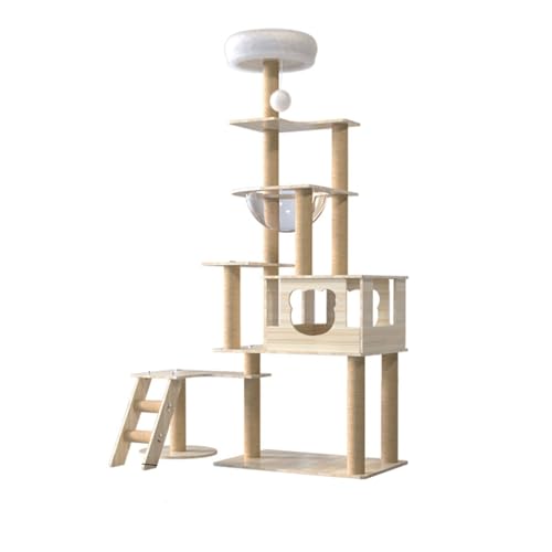 EAHPBM キャットタワー 木製 スリム キャット タワー 厚い木材 三角形の構造 強力な耐荷重 安定性と耐久性 大型猫用 猫タワー 猫爬架 ネコタワー 透明な宇宙カプセル 厚いサポート 傷に強い キャットタワー おしゃれ 突っ張り 猫 タワー 展望台