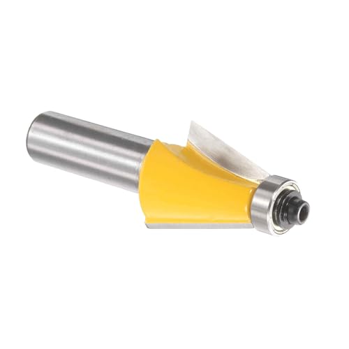Image of HARFINGTON 15 Degree Chamfer Router Bit 1 /2 Inch Shank 1 inch Cutting Length Carbide Tip with Bearing for Woodworking Milling Cutter Tool, Yellow
