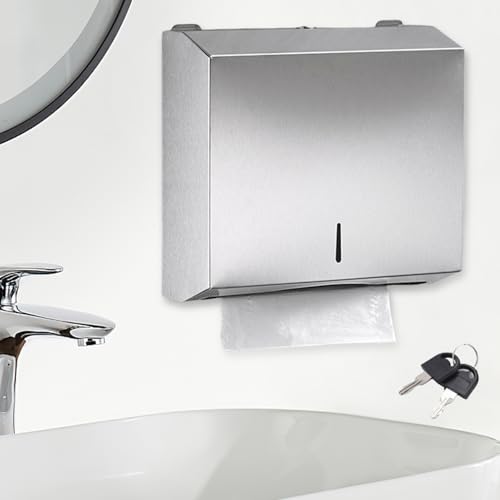 Dispensador de toallas de papel, dispensador de toallas de acero inoxidable, dispensador de papel de acero inoxidable, dispensador de toallas de papel, con cerradura sin taladrar, toallas de papel