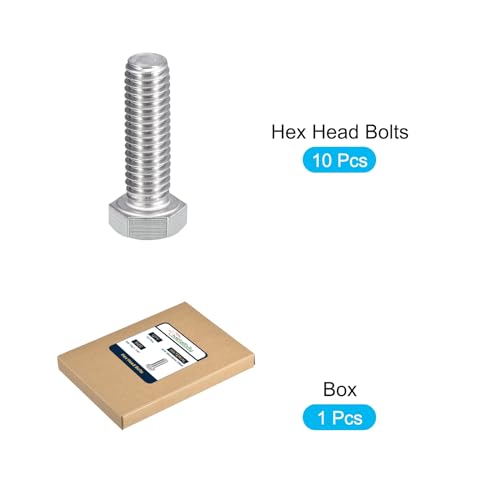 Image of METALLIXITY Hex Head Bolts (3 /8-16 x 1-1 /4 inch) 10Pcs, 304 Stainless Steel 18-8, Fully Threaded, External Hex Drive, Plain Finish, Hex Head Screw Bolt, Silver