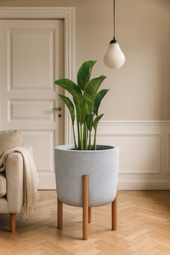 Vaso de Plantas Decorativo com pé de Madeira Luxo para Casa (CINZ...